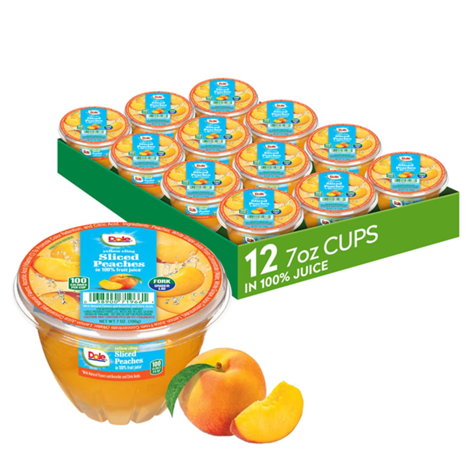 Dole diced peaches in 100% juice bowl front ready-to-eat snack