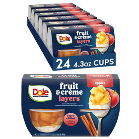 Dole Apple & Creme Parfait cup shows real fruit and a creamy layer, gluten-free.