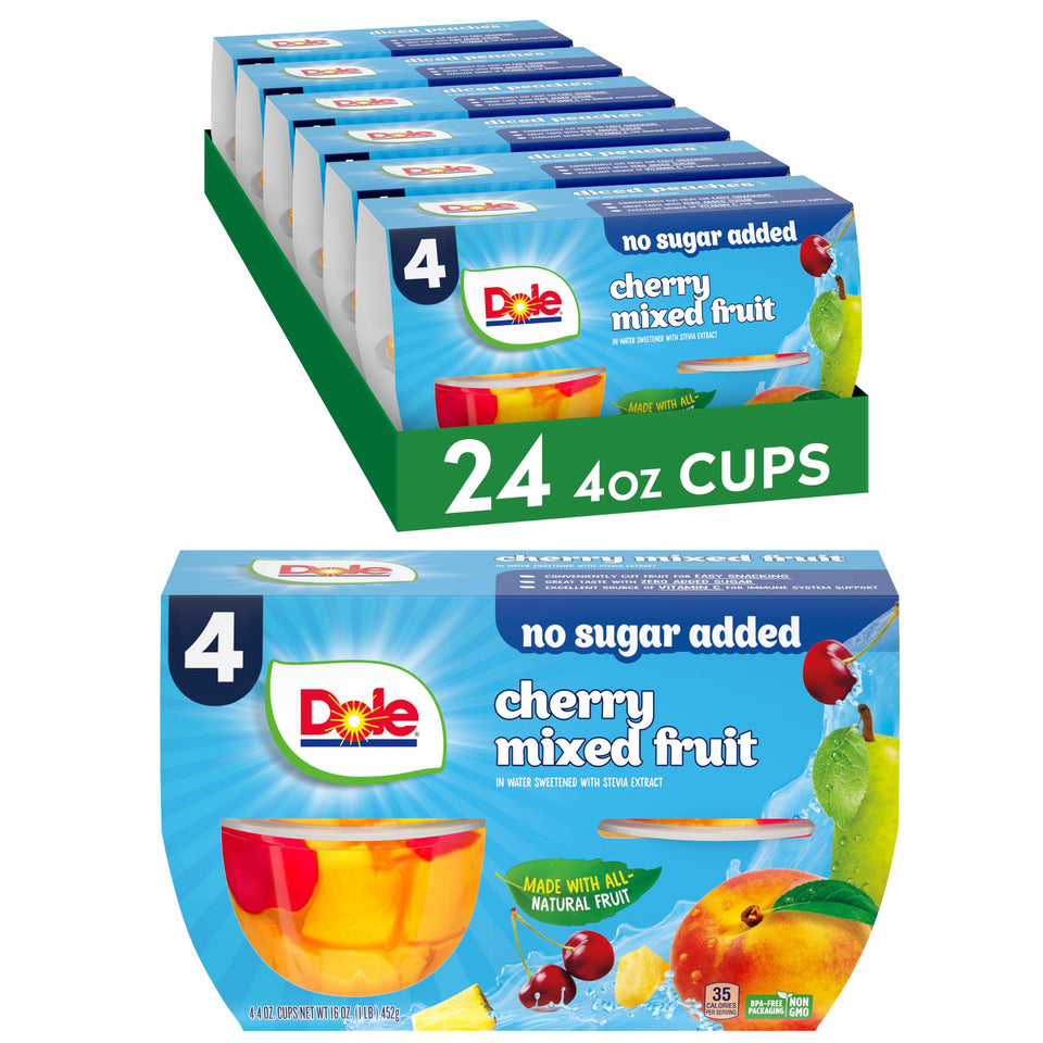 Dole Cherry Mixed Fruit Cup with no sugar added, perfect for lunch boxes.