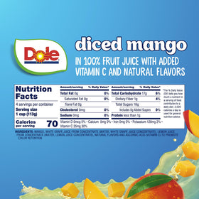 Dole fruit bowls diced mango packaging, showcasing convenient pre-cut fruit.
