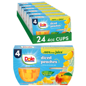 Dole Fruit Bowls diced peaches in juice, ready-to-eat snack for busy mornings.