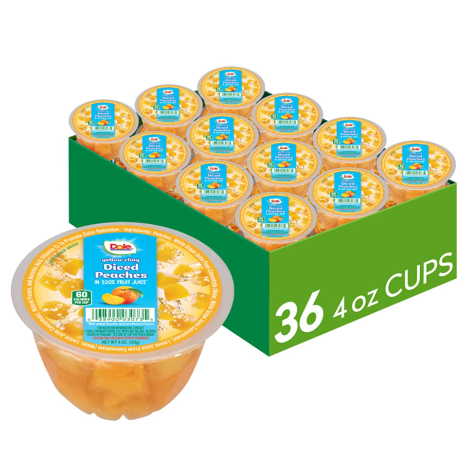 Dole Fruit Bowls diced peaches in 100% juice, ready-to-eat snack with vitamin C