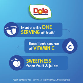 Dole Fruit Bowls diced peaches in individual cups, convenient lunch snack for school or work
