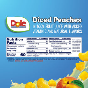 Dole Fruit Bowls peaches in juice, naturally gluten-free and dairy-free