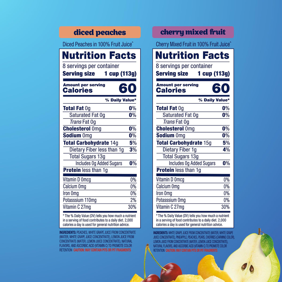 Dole diced peaches and cherry mixed fruit in 100% juice close-up