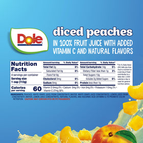 Dole Fruit Bowls kid-friendly lunchbox snack with peach pieces.