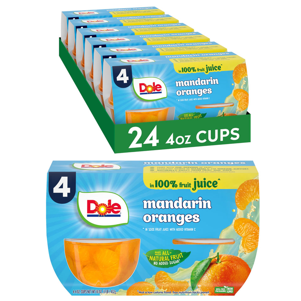 Dole Fruit Bowls mandarin oranges in 100% juice, ready-to-eat snack.