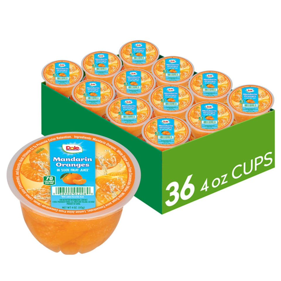 Dole Mandarin oranges in juice in a bowl, ready for quick, vitamin C-rich snacking.