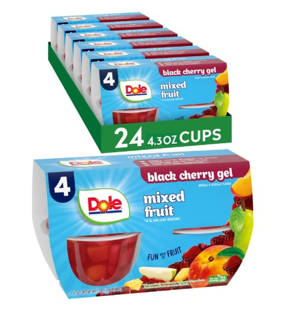 Dole Fruit Bowls mixed fruit in black cherry gel cup showing vibrant fruit for a quick snack