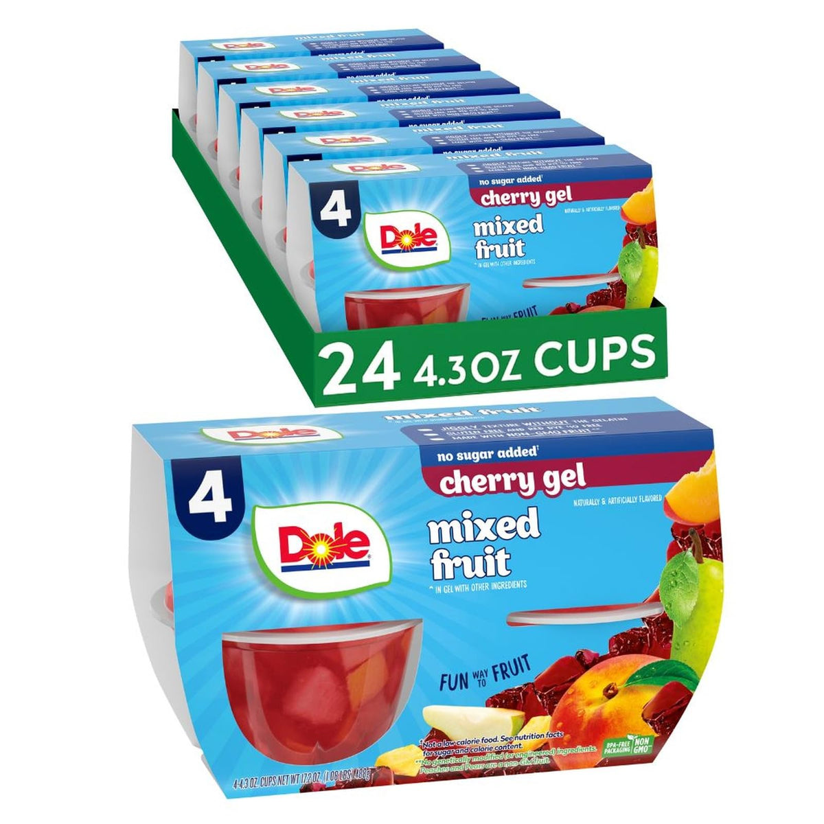 Dole Fruit Bowls mixed fruit in cherry gel cups, perfect for quick snacks