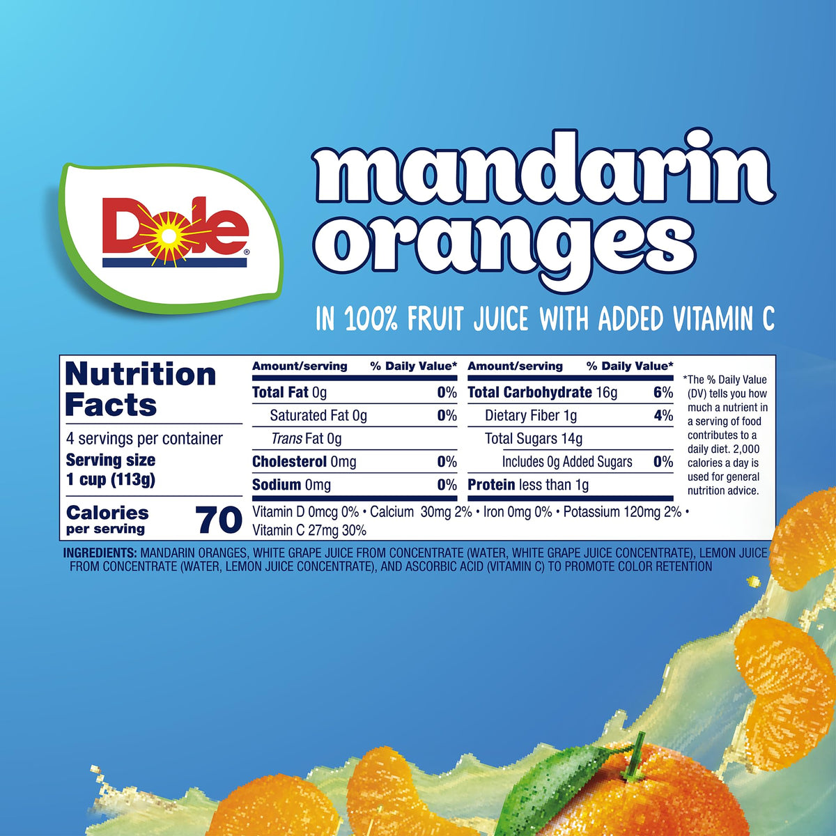 Dole Fruit Bowls packaged cups on shelf, gluten and dairy free snack option.