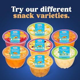 DOLE peaches creme layers cup on kitchen counter: ready-made dessert for family moments.
