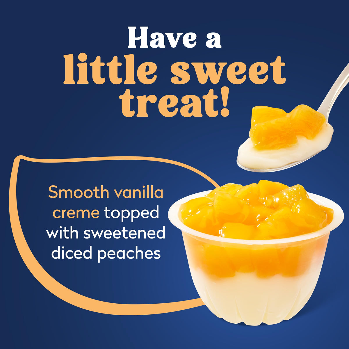 DOLE fruit bowls display: peaches and vanilla creme together in a ready-to-eat cup.