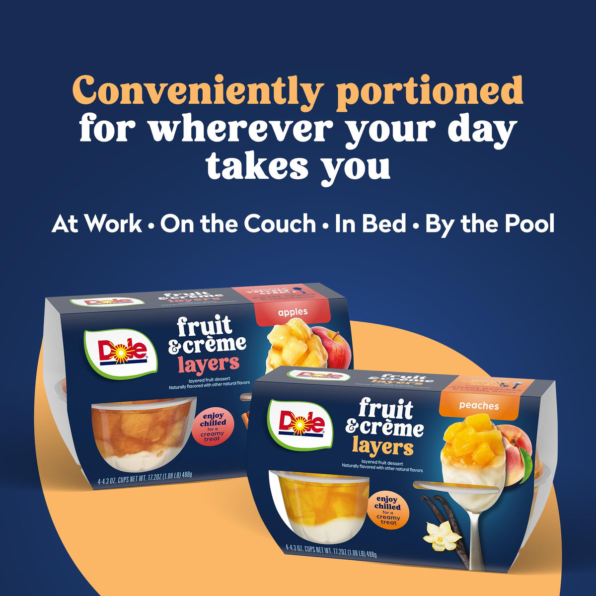 DOLE chilled dessert cup: peaches and creme layers for a quick sweet pick-me-up.