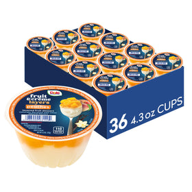 DOLE peaches creme layers bowl: vanilla creme with peaches, perfect on-the-go snacking.