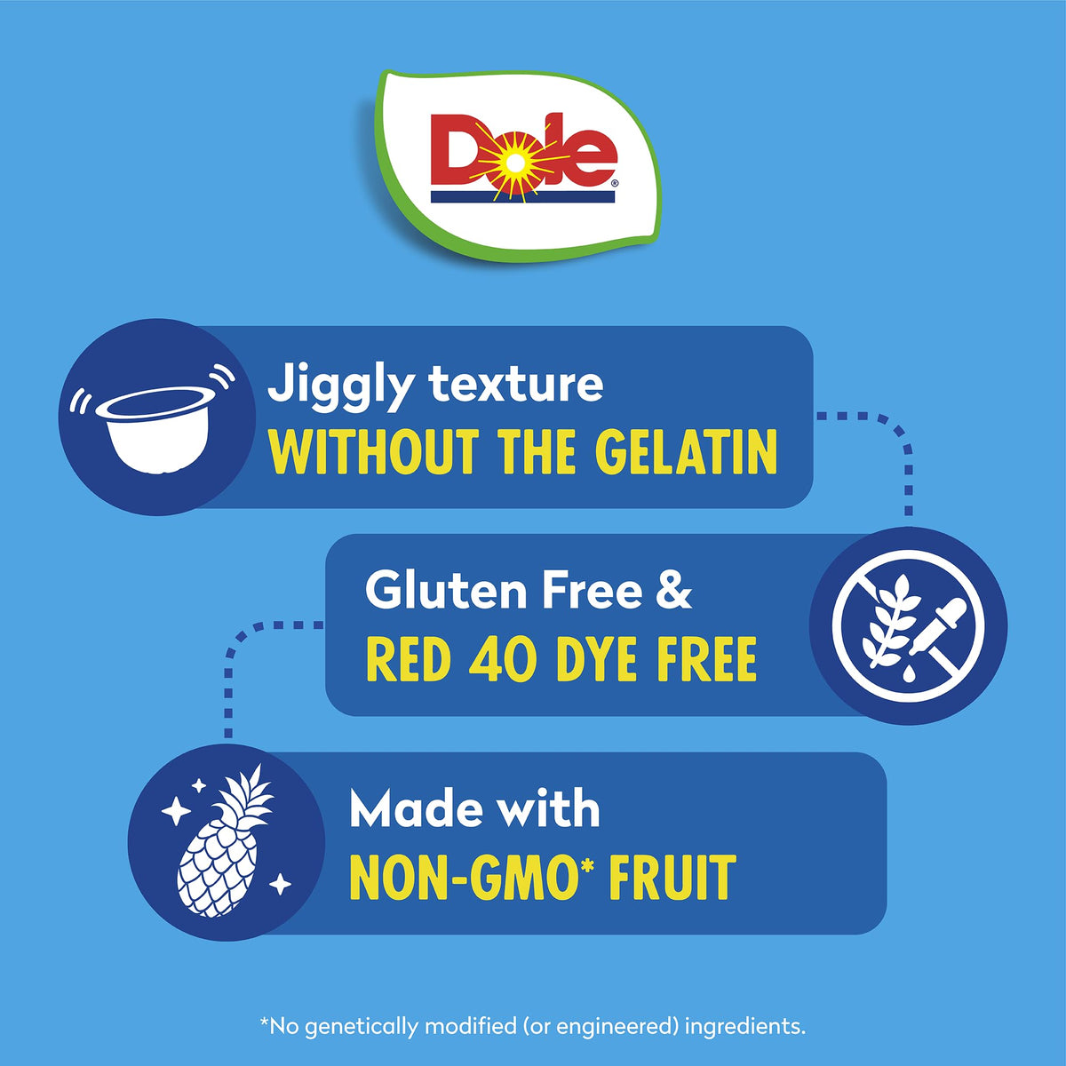 Dole fruit bowls pineapple lime gel packaging, gluten-free option.