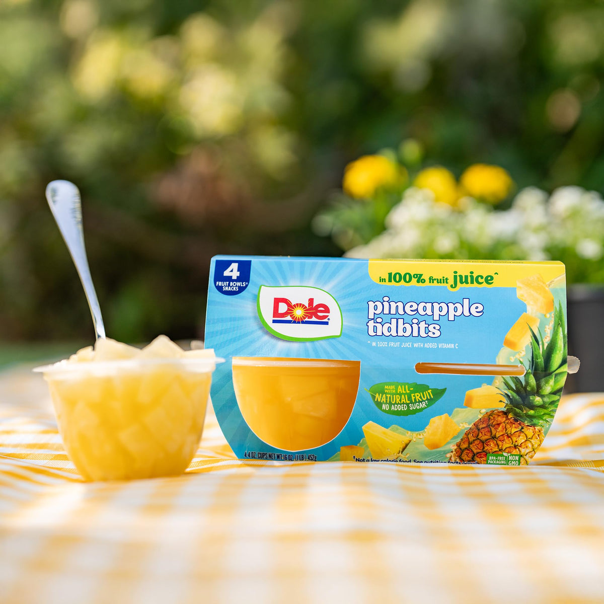 Dole Pineapple Tidbits bulk packs show shelf-stable convenience for family snacks.