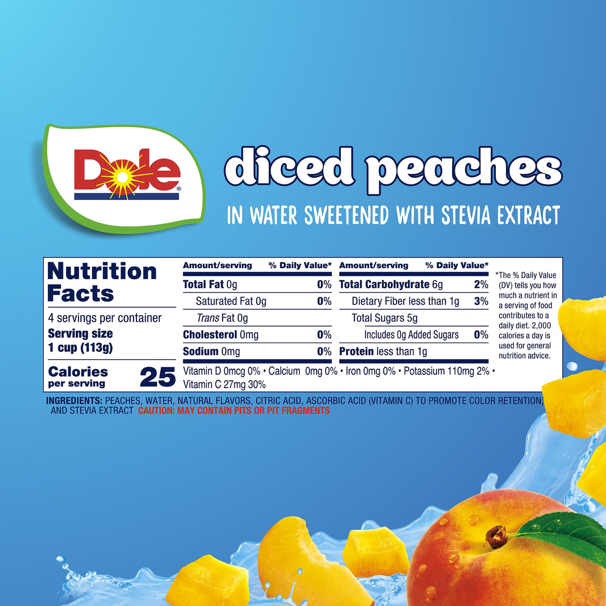 Dole Fruit Bowls ready-to-eat, pre-cut peaches for quick meals.