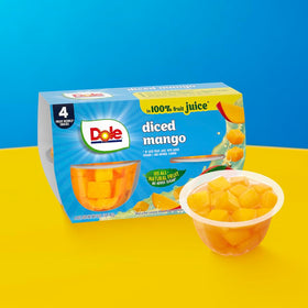 Fridge display of Dole fruit bowls highlights a chilled, ready snack.