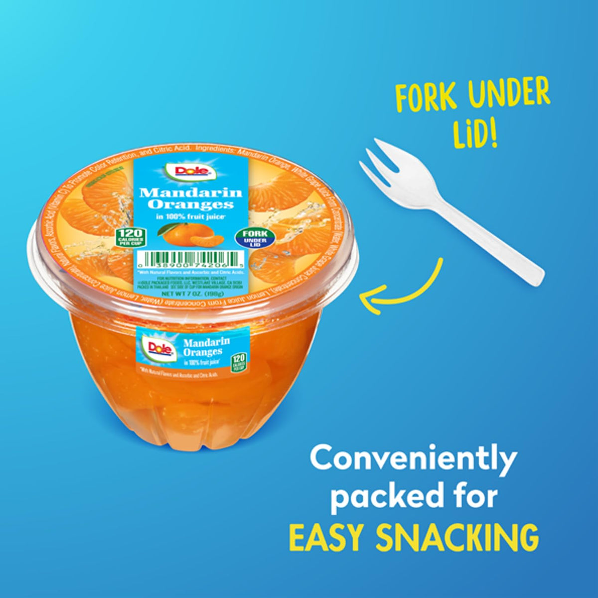 Dole fruit cups in 100 percent juice, ready to eat.