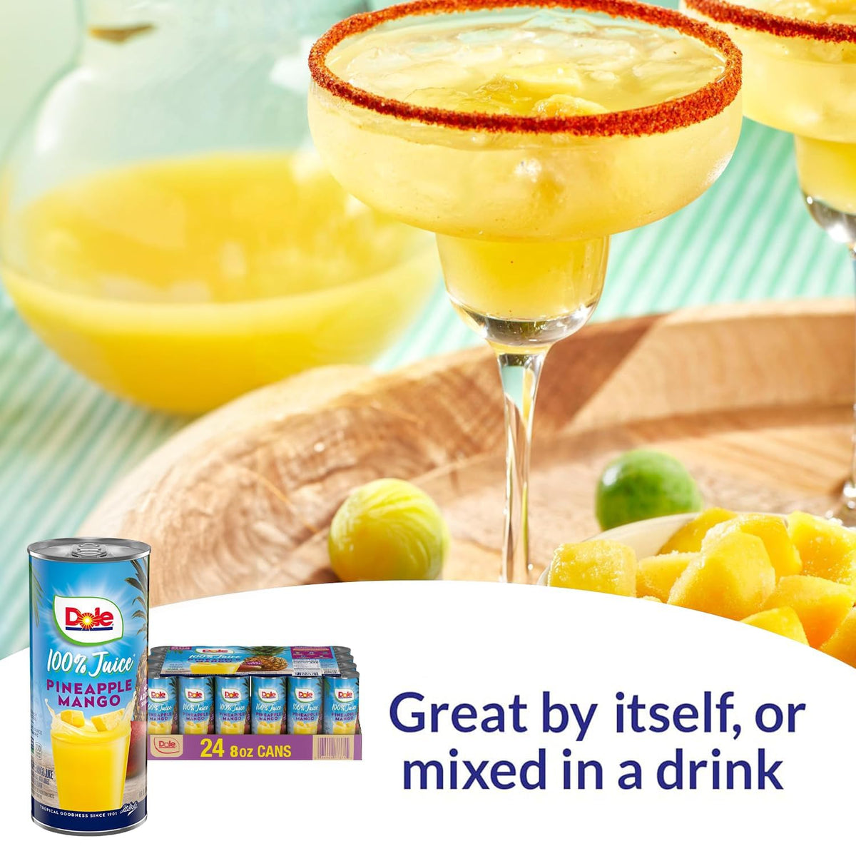 Glass with Dole juice showing vibrant tropical color.