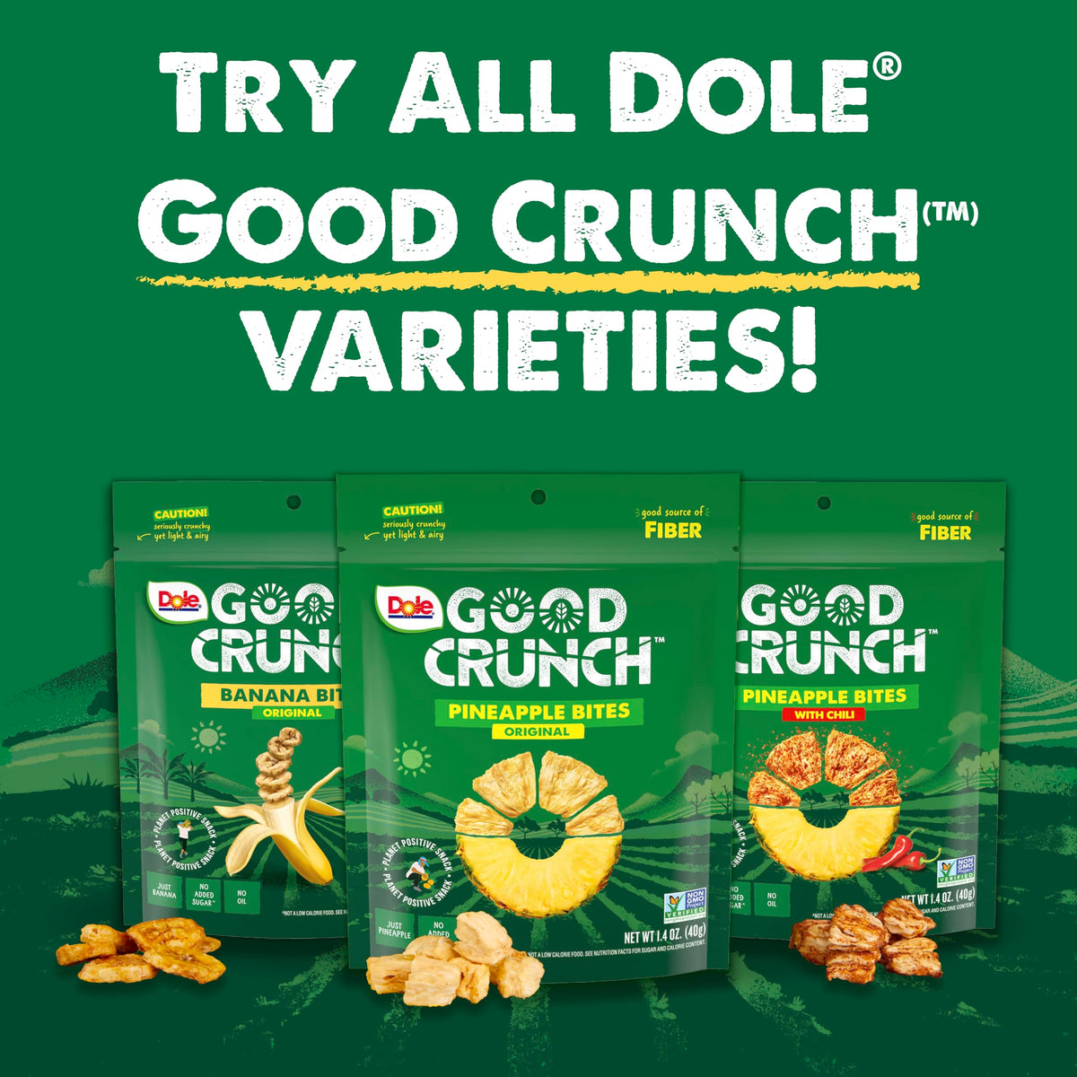 Dole Good Crunch Pineapple Bites gluten-free, kosher, vegan snack.