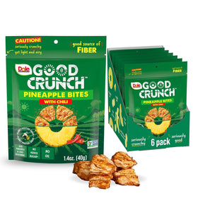 Dole Good Crunch Pineapple Chili Bites pack on the go in a resealable gluten-free bag.