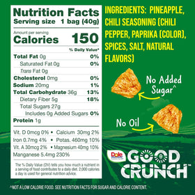 Dole Good Crunch Pineapple Chili Bites resealable pouch for convenient, on-the-go snacking.