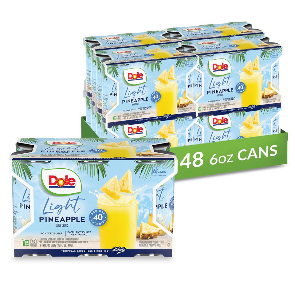 Dole Light Pineapple Juice can pour, light refreshment with no added sugar