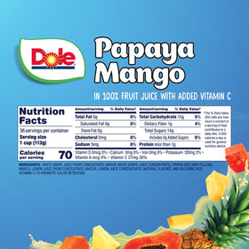 Dole Papaya Mango 4oz cup with vitamin C support.