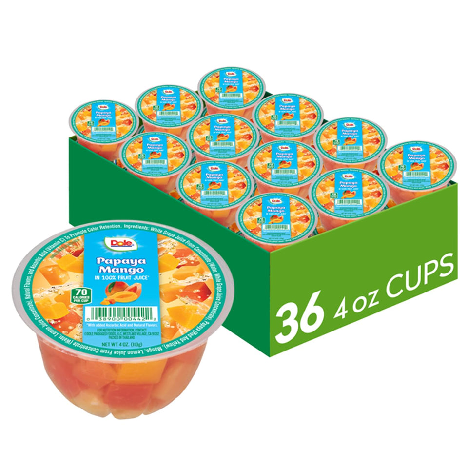 Dole Papaya Mango juice snack cup for on-the-go snacking.