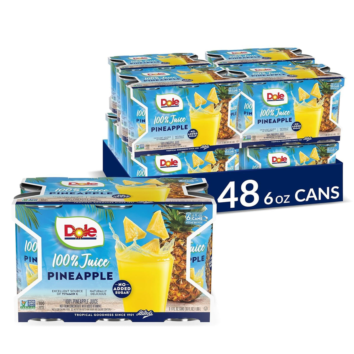 Dole pineapple juice 6oz can front label highlighting vitamin C