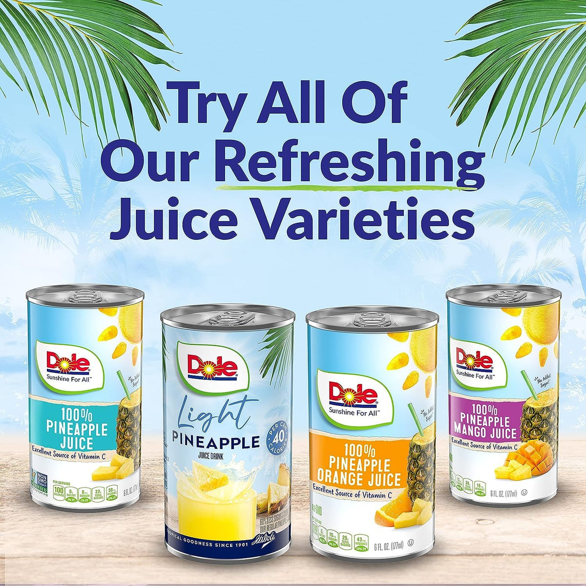 Dole Light Pineapple Juice can packaging, BPA-free