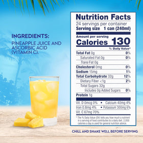 Dole Pineapple Juice can highlights 100% fruit juice for versatile drinks.