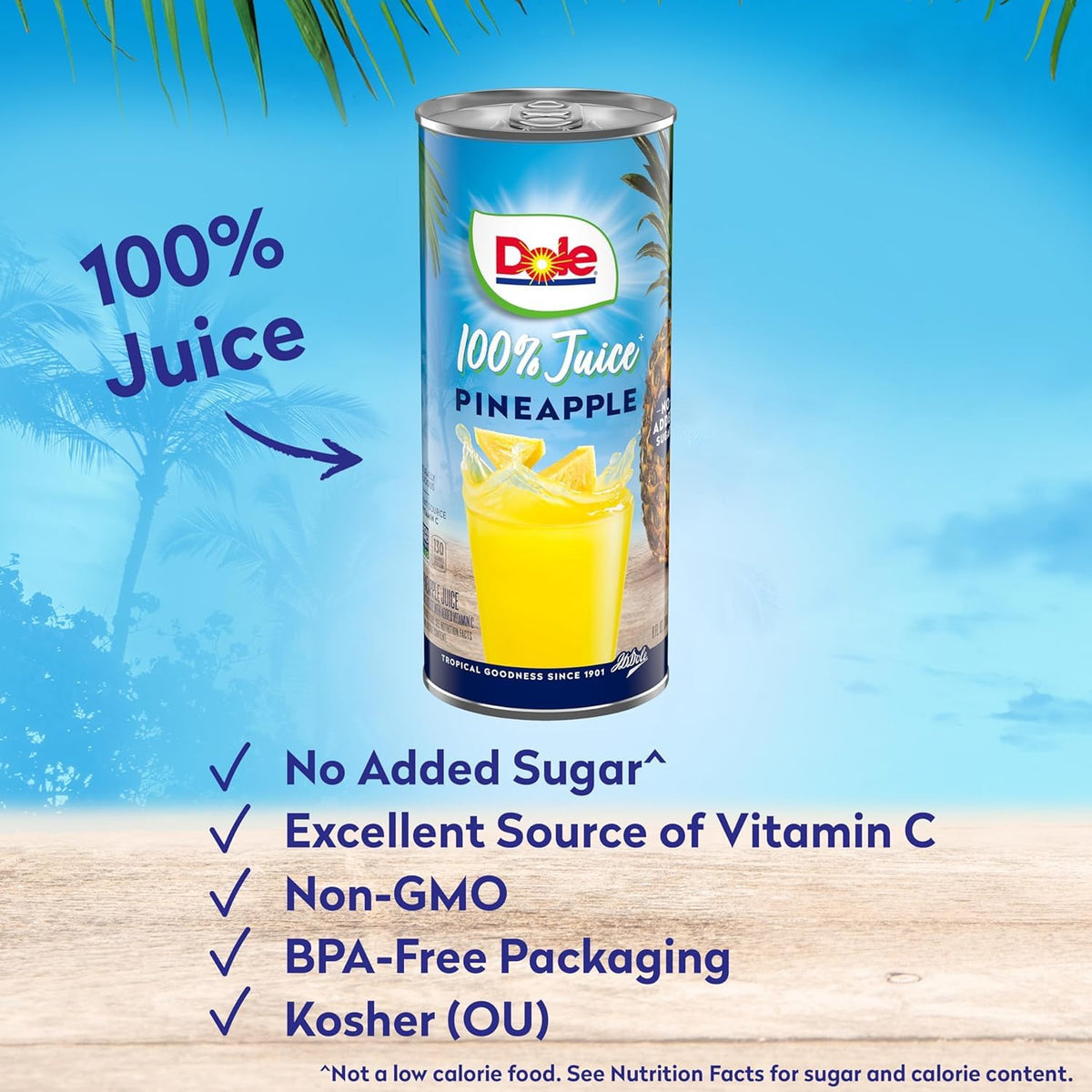 Dole Pineapple Juice pour captures tropical aroma ideal for smoothies.