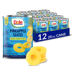 Dole pineapple slices in juice can, ready-to-eat snack with natural sweetness.