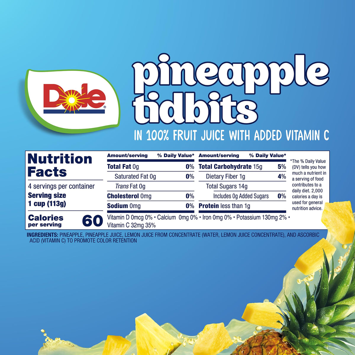 Dole Pineapple Tidbits displayed as gluten-free snacks for gluten-conscious meals.
