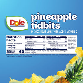 Dole Pineapple Tidbits displayed as gluten-free snacks for gluten-conscious meals.