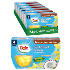 Dole Pineapple Tidbits in Coconut Water bowl ready to eat for a tropical snack
