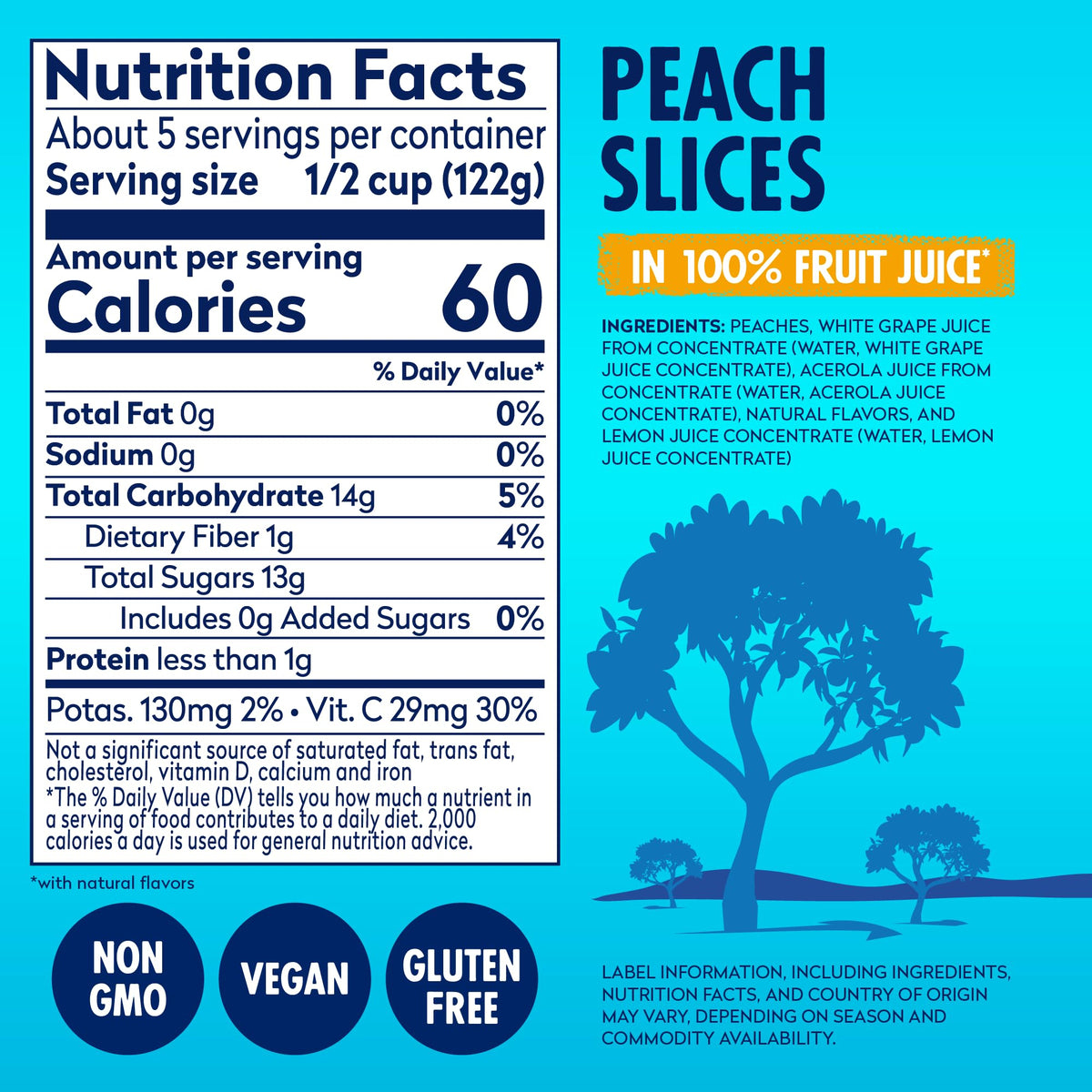 Dole sliced peaches served in a bowl, yogurt topping.