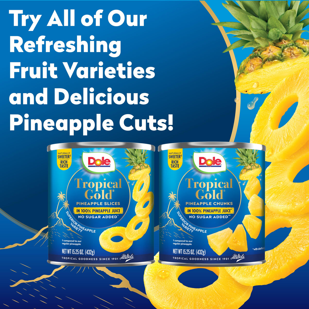 Dole Tropical Gold pineapple chunks in a gift jar style packaging for gifting.