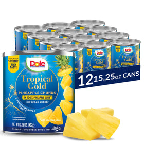Dole Tropical Gold pineapple chunks in juice, ready for a quick, convenient snack.