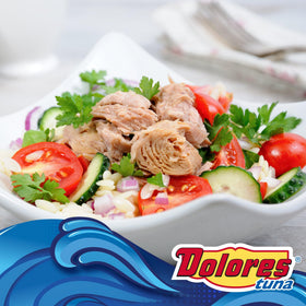 Dolores yellowfin tuna on a salad bowl highlights light color and versatile flavor.