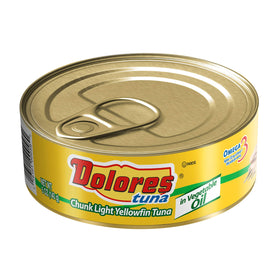 Dolores tuna can label closeup showcases premium quality and mild flavor for quick meals.