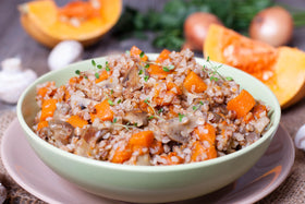 DOMA hulled buckwheat kasha label signaling premium whole grain.
