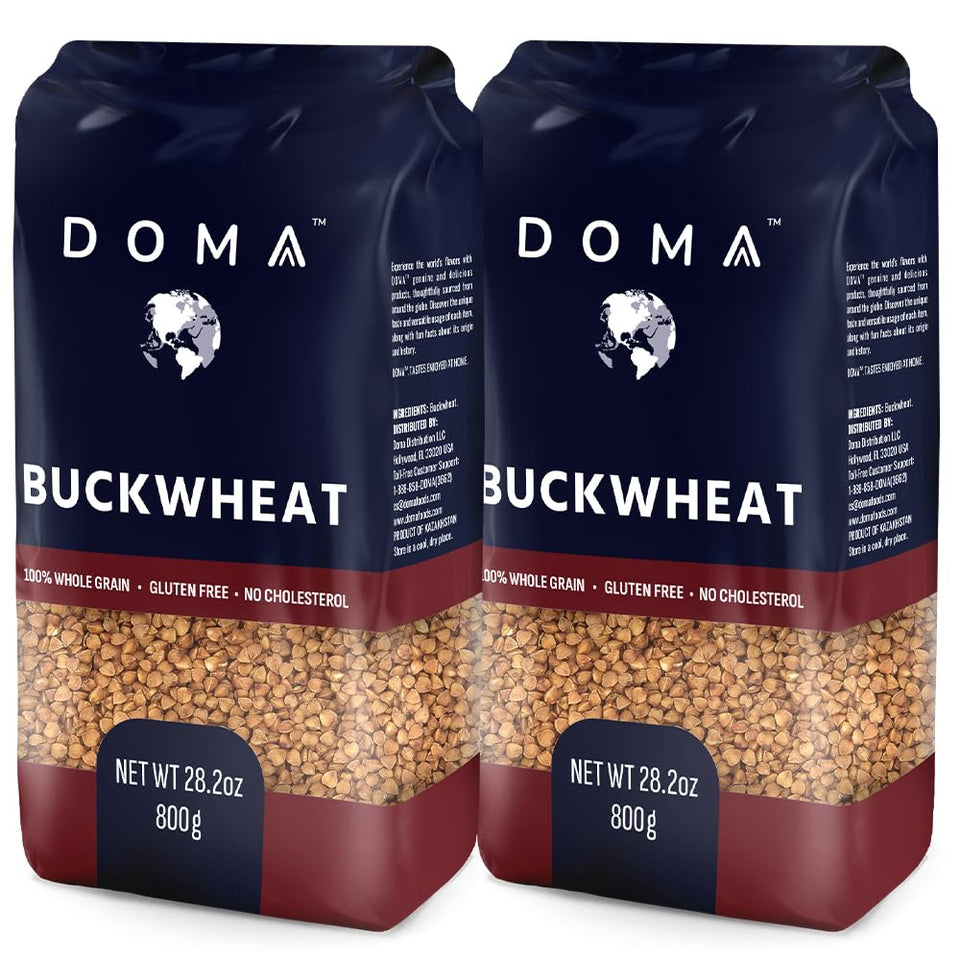 DOMA hulled toasted buckwheat groats packaging ready for pantry storage.