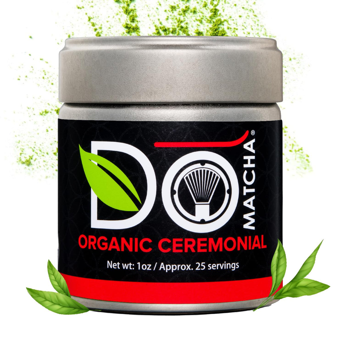 DoMatcha ceremonial matcha tin closeup highlighting premium packaging for freshness
