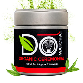 DoMatcha ceremonial matcha tin closeup highlighting premium packaging for freshness