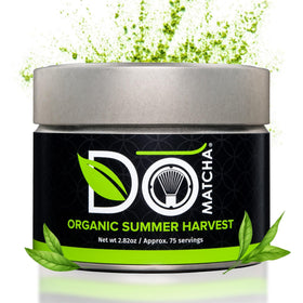 DoMatcha Organic Summer Harvest powder tin highlighting premium quality for daily matcha.