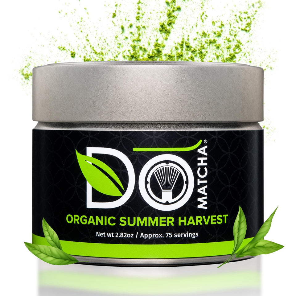 DoMatcha Organic Summer Harvest powder tin highlighting premium quality for daily matcha.